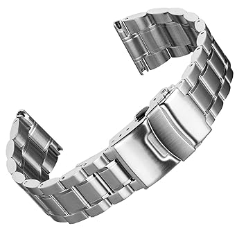 Geckota Stainless Steel Watch Band Ellipse, Fold-Over Buckle, Polished/Brushed, 22mm