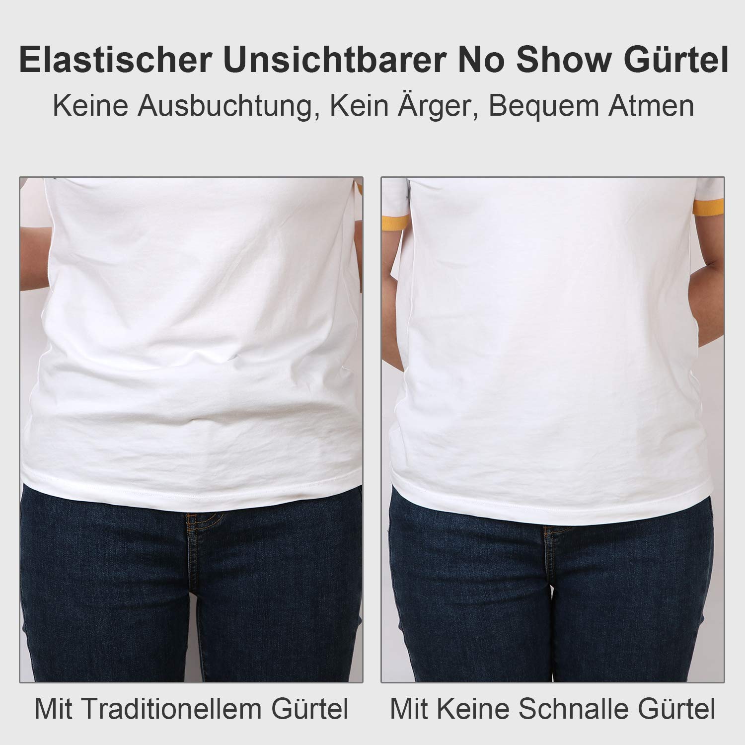 JasGood 2 Pack Schnallenfrei Elastischer Gürtel für Damen oder Herren, Ohne Schnalle Keine Ausbuchtung Unsichtbare Gürtel, Schwarz/Kaffee, Hosengrößen 55cm-90cm
