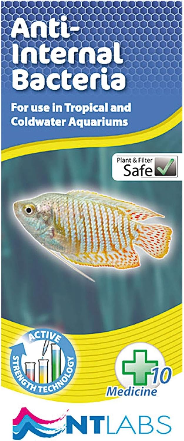 NT Labs Aquarium Anti-Internal Bacteria, Pseudomonas, Bacterial Infection Treatment, Relieves Clamped Fins & Red Blotches