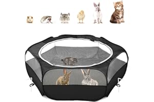 Pawaboo Small Animals Playpen, Waterproof Small Pet Cage Tent with Zippered Cover, Portable Outdoor Yard Fence with 3 Metal R