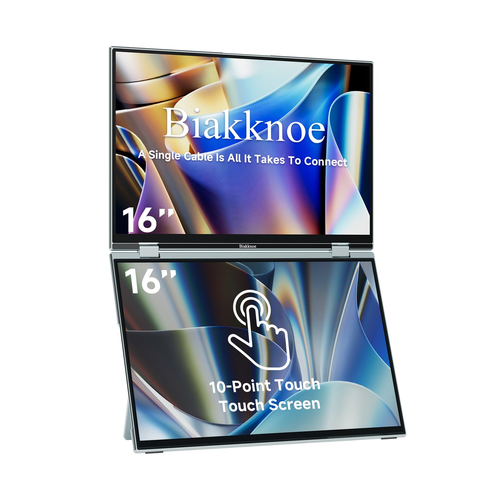 Photo 1 of Biakknoe U16 Pro 16" Dual Portable Monitor Touchscreen, 1200P FHD Laptop Screen Extender with USB-A&C/HDMI, Foldable Travel Monitor for Laptop/Mac/PC/Windows, Single-Cable Dual Display, VESA Mountable