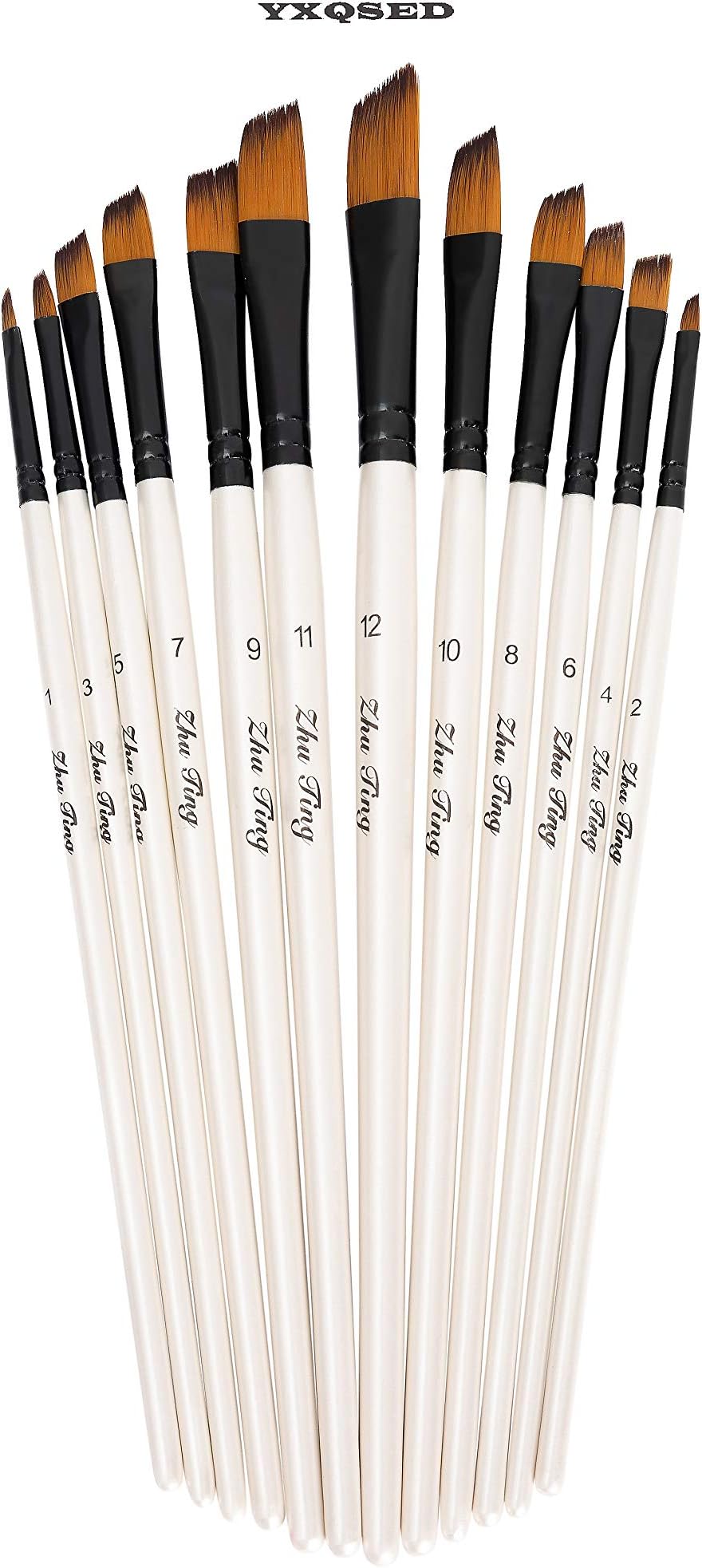 YXQSED12 Pieces Paint Brush Set Quality Artist Paint Brushes Artist Brushes for Acrylic Oil Watercolor Gouache Face Painting, White (Angular)