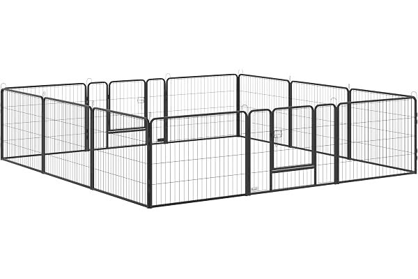 PawHut Dog Playpen, 31.5" W Heavy-Duty Metal Puppy Play Pen, Pet Exercise Fences for Outside and Indoor, DIY Design with Door