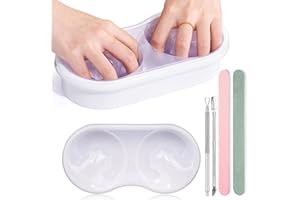 WILFNIEE Dual Nail Soaking Bowl Acetone Proof: Soak Off Gel Nail Polish Dip Powder Remover Bowl- Cut the Soaking Time in Half Manicure Bowl for Salon Home (D2-White)