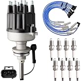 MOAUTO Ignition Distributor w/Cap &amp; Rotor and 8 Iridium Spark Plugs with Wire Set Tune Up Kit 4740339AB 84-3801 Compatible with Dodge B1500 B2500 B3500 1998 Dakota Durango Ram 1500 2500 3500 Van