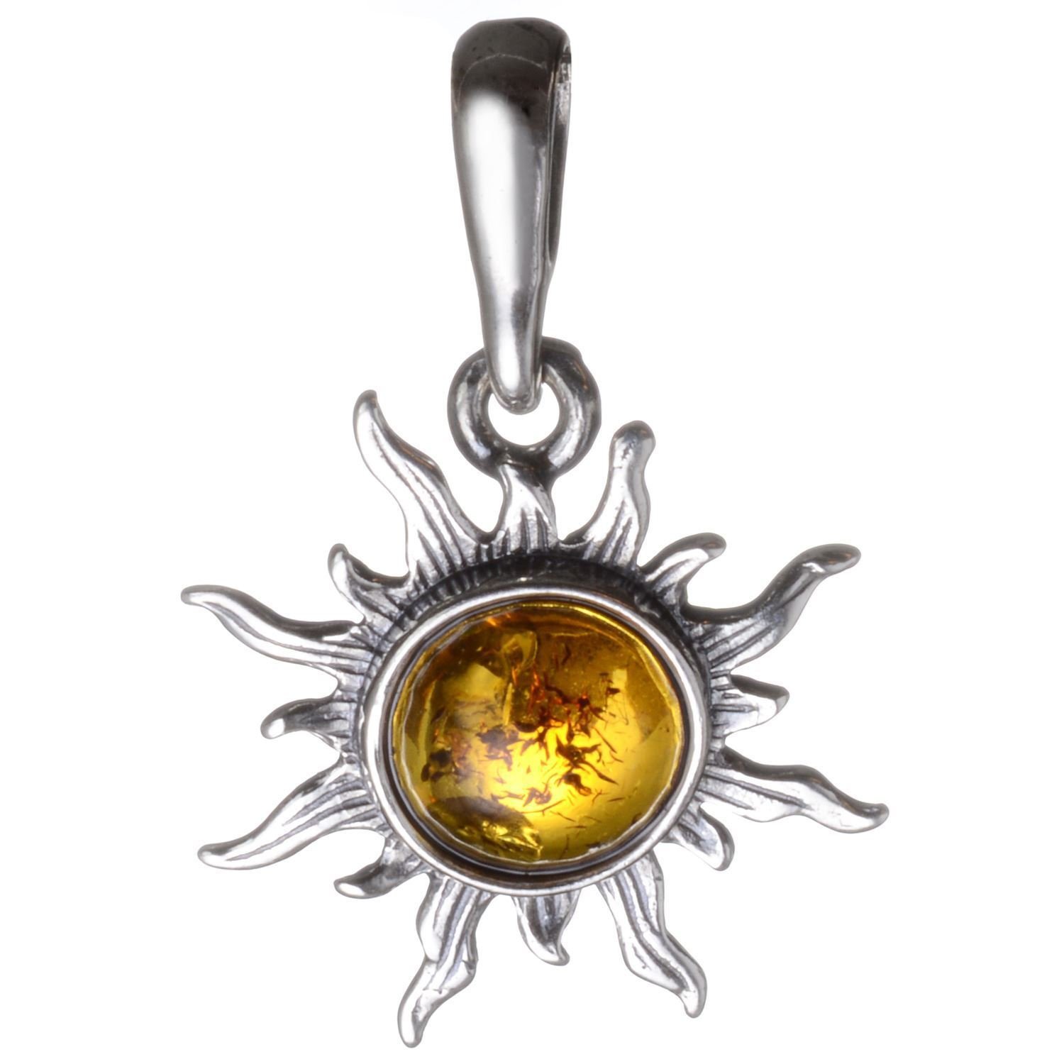 Sterling Silver and Baltic Amber Sun Pendant