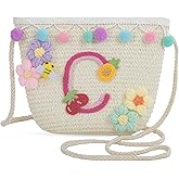 Letter Small Woven Straw Summer Beach Tote Bag for Women 2025,Woven Straw Beach Purse Shoulder Crossbody Bag for Women 2025