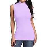 SHEIUGU Women’s Sleeveless Mock Turtleneck Tops for Women Sexy Tank T Shirts for Women Fitted Shirts Basic Tee(Sleeveless Lavender-A-Medium)