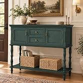 ARTPOWER Console Table with 2 Drawers, Retro Entryway Table with 2 Door | Solid Wood Veneer Entry Table, Behind Couch Sofa Table with Open Storage Shelf for Living Room, Foyer, Hallway