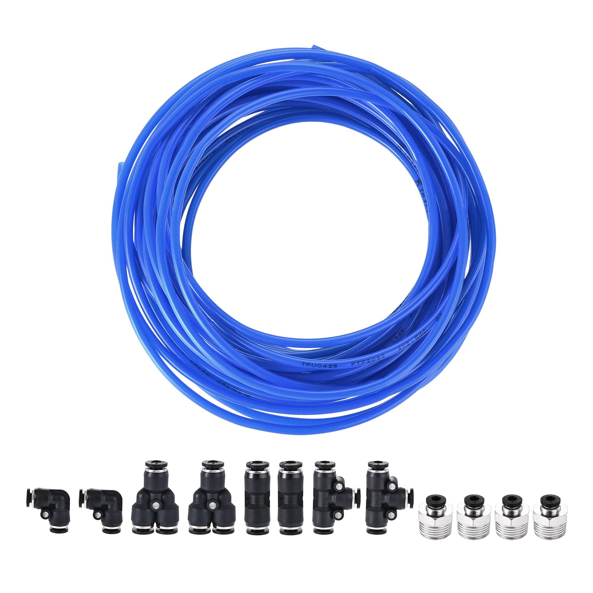 sourcing map Pneumatic 4mm OD 2.5mm ID Polyurethane PU Air Hose Tubing Kit 10 Meters Blue