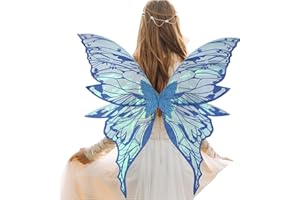 Fairy Wings for Adult Women,31.5"x29" Butterfly Cosplay Wings with Lace Gloves,Organza Costume Wings for Halloween Party
