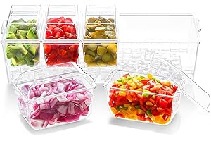 FLETUTE Chilled Condiment Server Tray, Bar Fruit Caddy with Lid and 5 Removable Compartments, Clear Ice Condiment Serving Tray for Party, Toppings Bar Container
