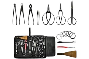 Kornculor Bonsai Tool Set 12 Pcs High Carbon Steel Bypass Scissors, Trimmers, Wires, Leather Bag for Garden Plant