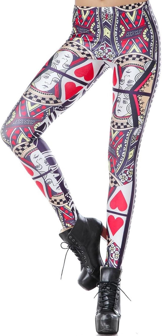 Women Fashion Queen of Hearts Print Elastic Mid Leggings