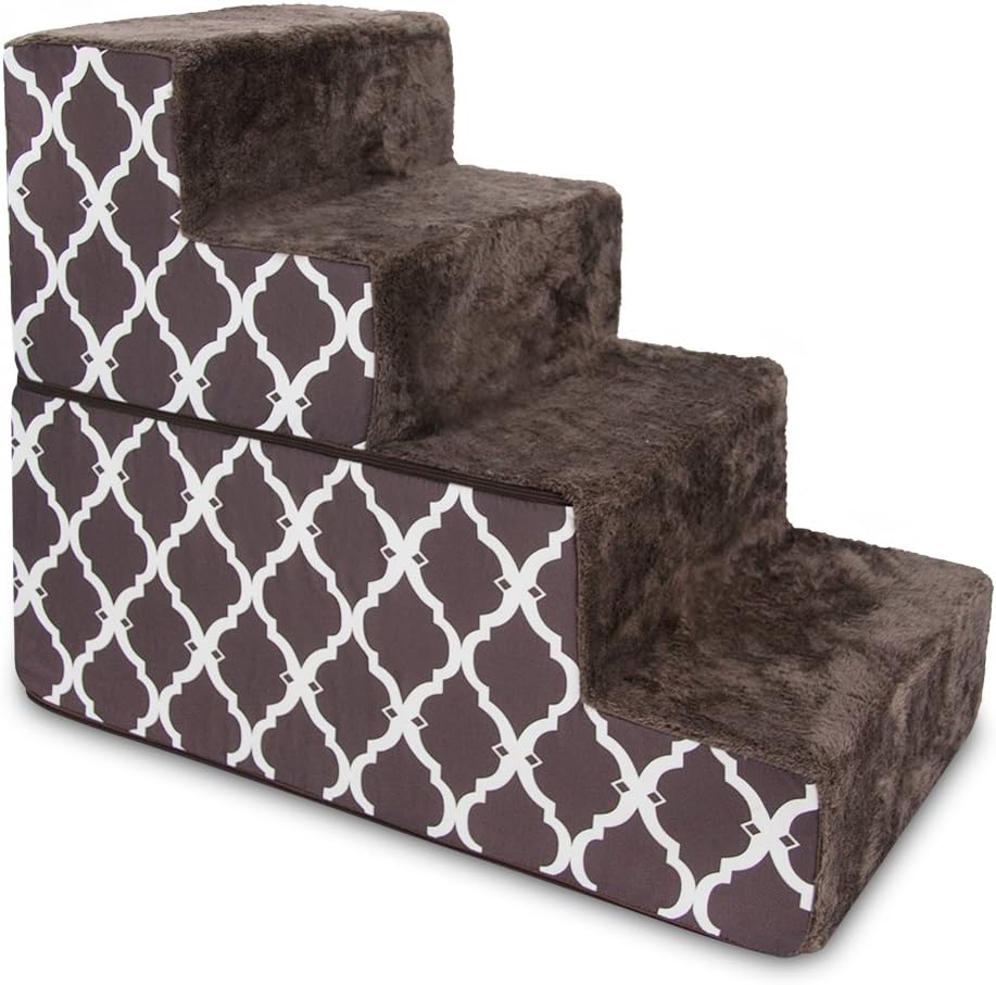 Made in USA Foldable Pet Steps/Stairs with CertiPUR-US Certified Foam by Best Pet Supplies - Gray Lattice, 3-Steps (H: 16.5") : Pet Supplies