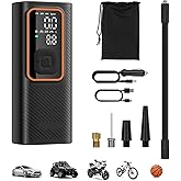 Cordless Tire Inflator Portable Air Compressor, 150 PSI Air Pump with Rechargeable Battery, Tire Pressure Gauge, 12V Car Power Adapter, Smart Air Pump for Car, Motorcycle, Bike, Ball