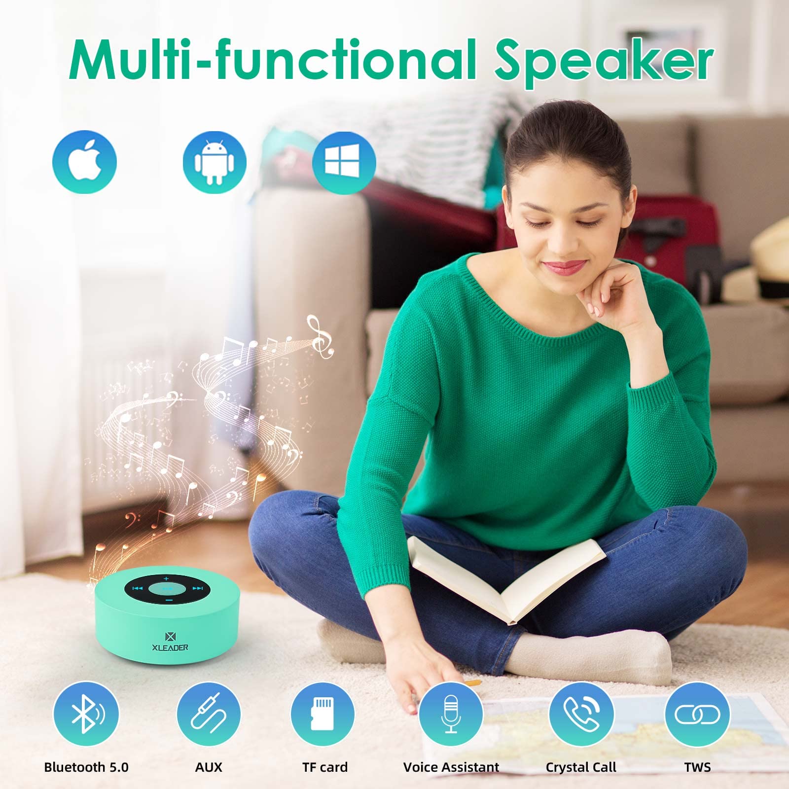 XLEADER Upgraded [Smart Touch] Bluetooth Speakers A8 (Cyan)