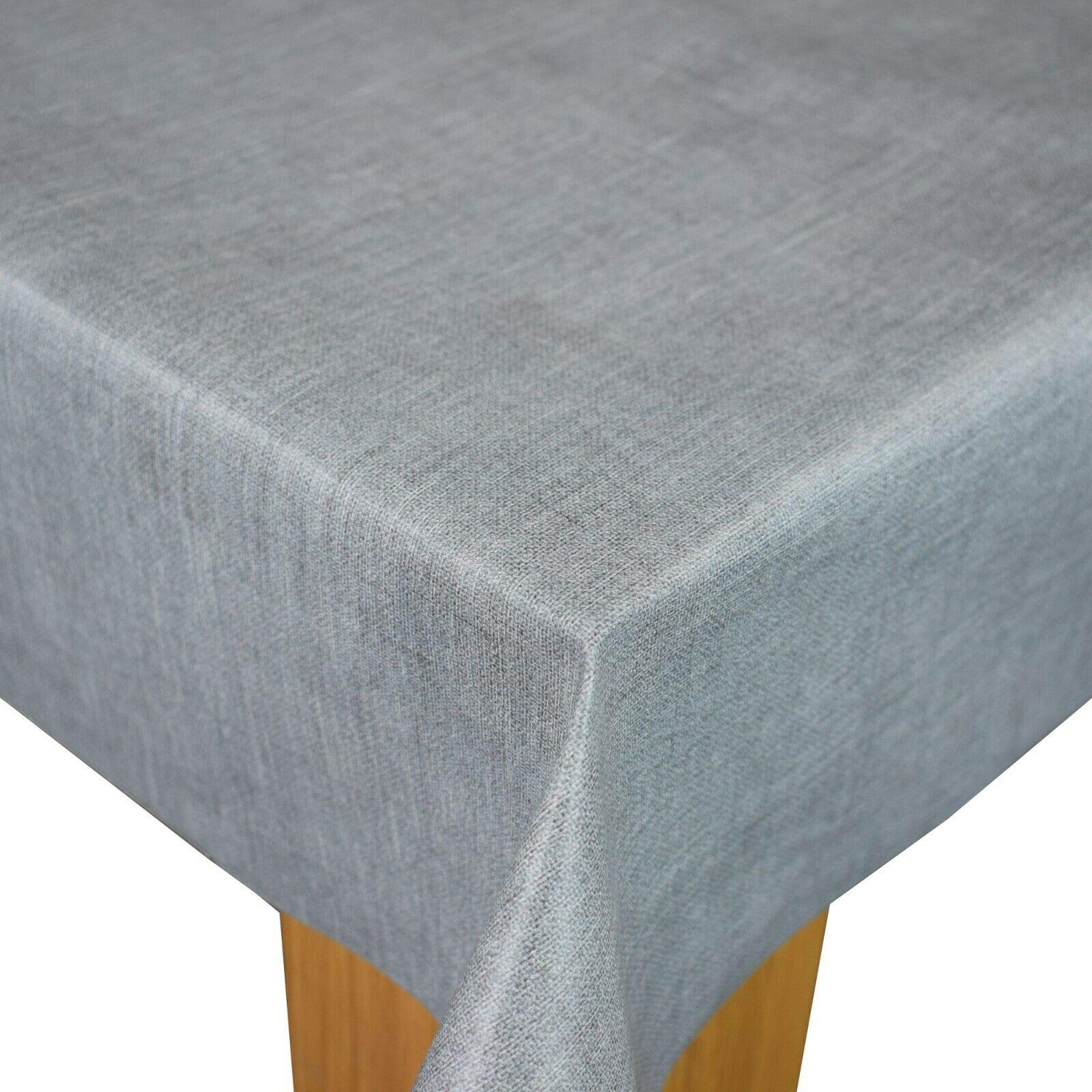 Karina Home Grey Linen Look Wipe Clean Tablecloth Vinyl PVC Table Cover Wipeable Table Cloth (Grey, 300cm x 140cm)