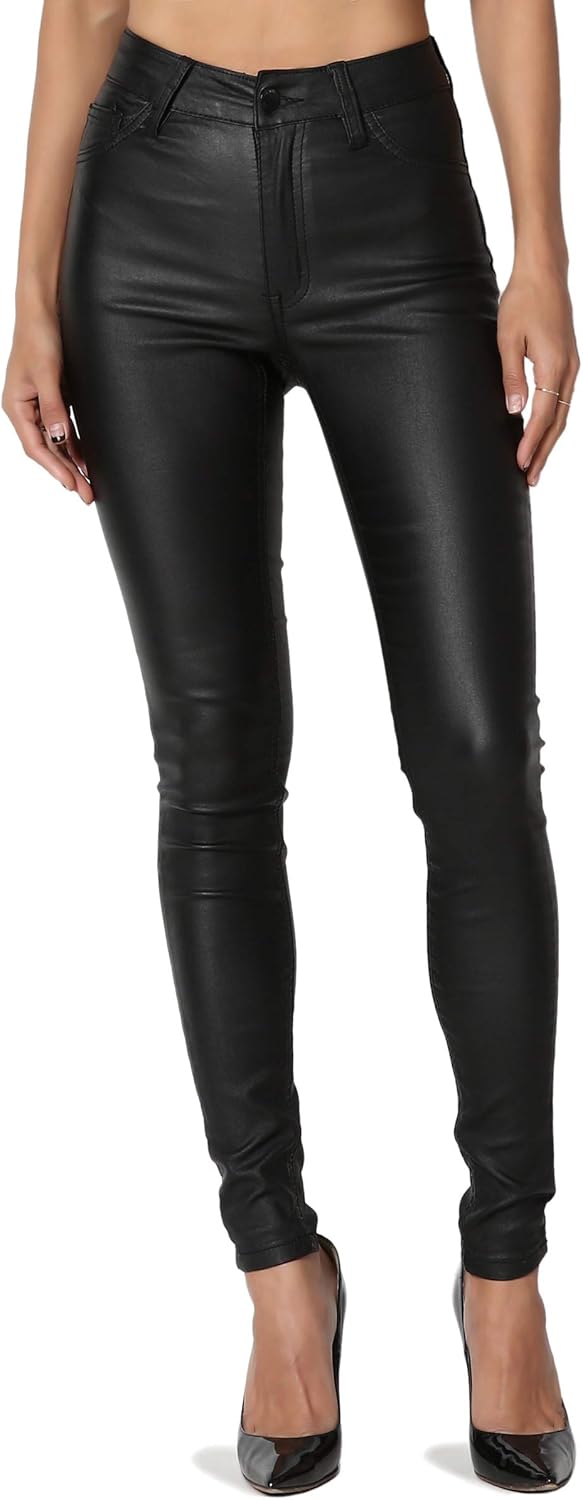 TheMogan Faux Leather Zip Ankle Skinny Pants Biker Liquid Wet Shiny Look Trouser