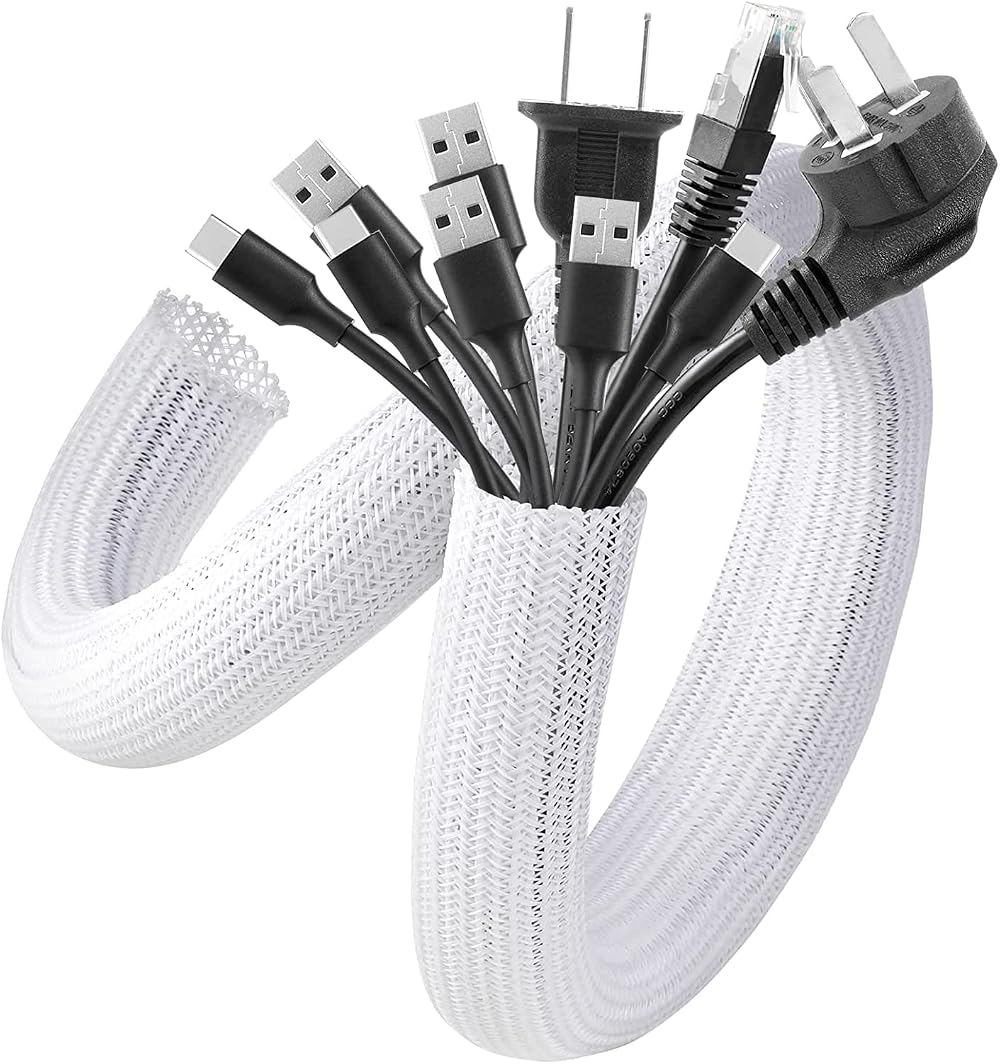 AGPTEK White Cable Tidy 3M 12-20mm Adjustable Braided Cable Protector