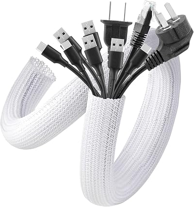 AGPTEK White Cable Tidy 3M 12-20mm Adjustable Braided Cable Protector