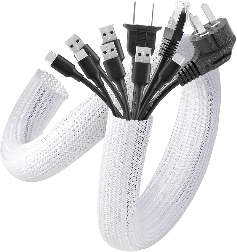 AGPTEK White Cable Tidy 3M 12-20mm Adjustable Braided Cable Protector