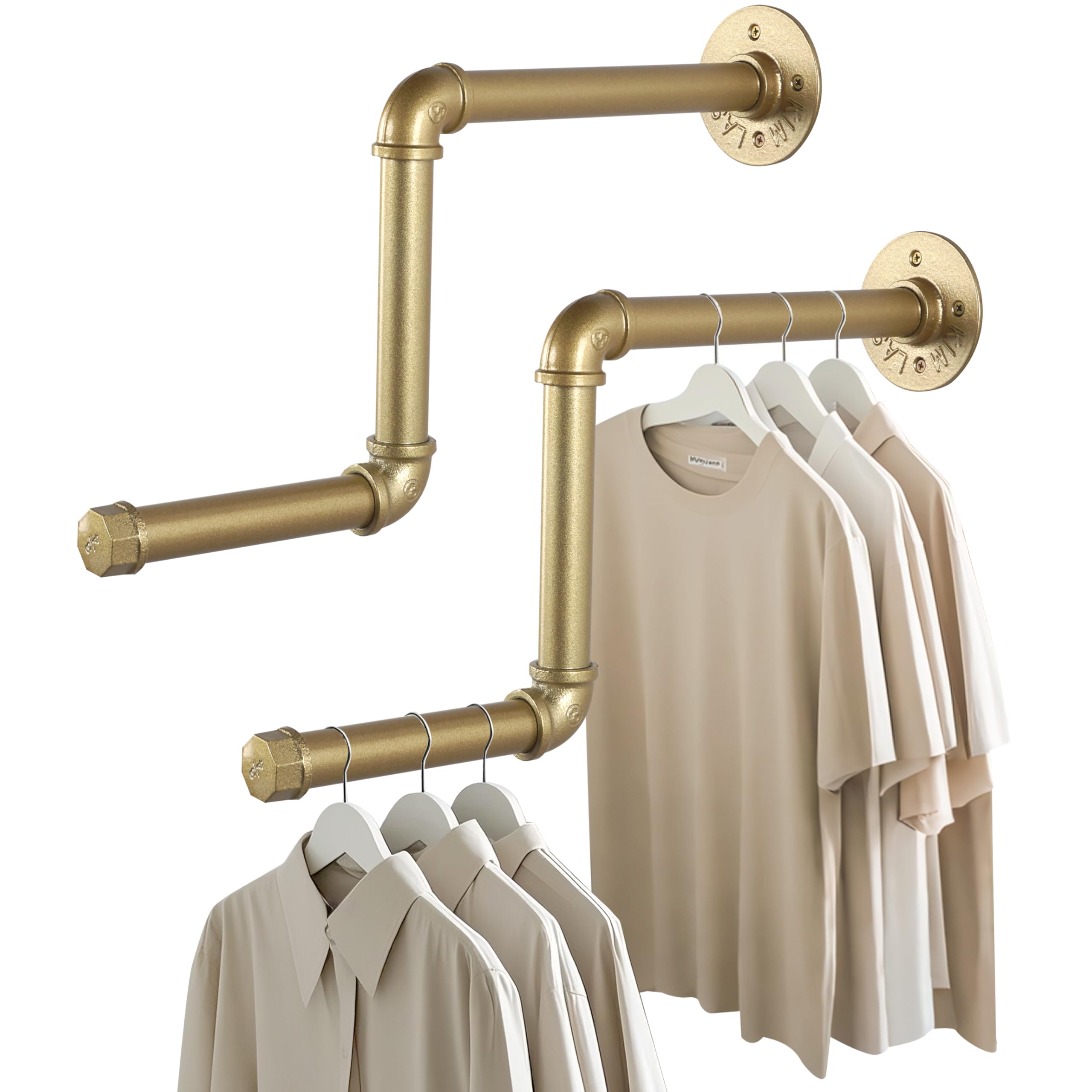 AddGrace Pipe Clothing Rack 2Pack Detachable Garment Rack DIY Wall Mounted Industrial Pipe Clothing Hanging Rack for Home and Clothing Store (Gold) 46cm