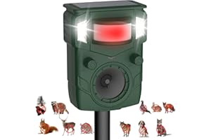 AQJBH 2025 Upgraded Solar Ultrasonic Animal Repellent Outdoor - Motion Activated Deer, Squirrel, Cat,Raccoon, Dog & Bird Deterrent with Multi-Frequency LED Strobe & Ultrasonic Sweep for Garden, Yard