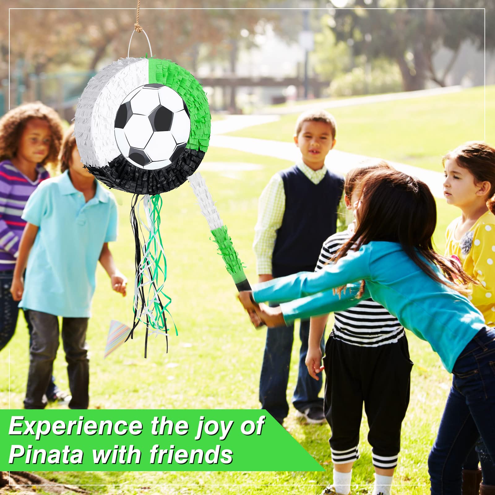 Deekin 3 Pcs Soccer Ball Piñata Set Include Piñata with Stick Eye Mask Soccer Ball for Kids Music Science School Sports Bridal Shower Birthday Party Decorations Supplies