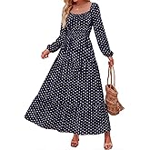 BTFBM Long Sleeve Dress for Women 2026 Spring Fall Boho Floral Square Neck Casual Flowy Long Wedding Guest Maxi Dresses