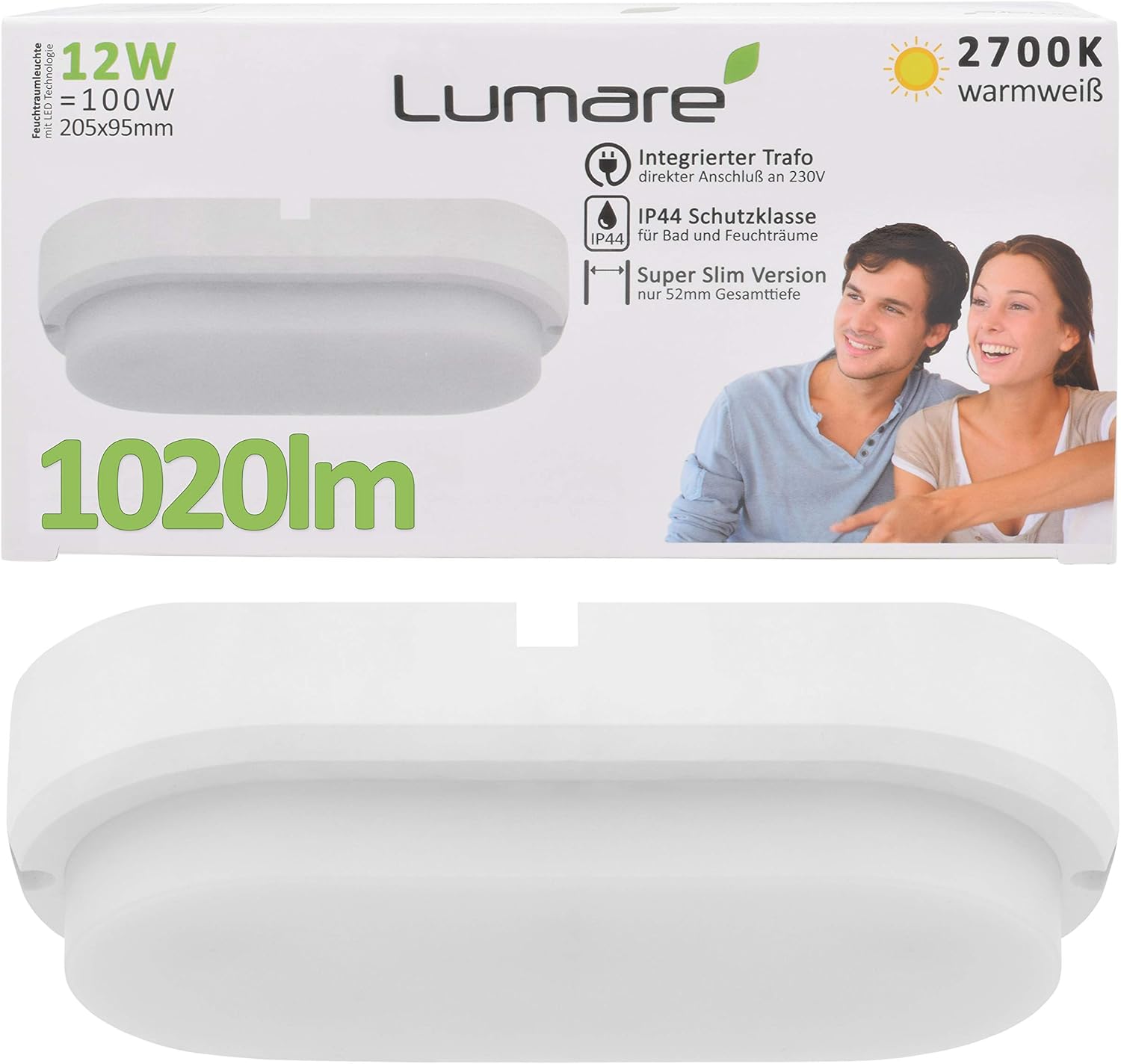 Lumare Led Deckenleuchte 12w 1380lm Extra Flach Ip44 52mm Tiefe 2700k 230v Led Deckenlampe Kinderzimmer Badezimmer Warmweiss Innenbeleuchtung Beleuchtung