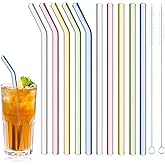 10 Pcs Reusable Glass Straws Shatter Resistant, 8&rdquo; Colorful Glass Straws | Cute Colored Glass Straws, Set of 5 Straight &amp; 5 Bent Reusable Straws with 2 Cleaning Brush for Beverage, Dishwasher Safe