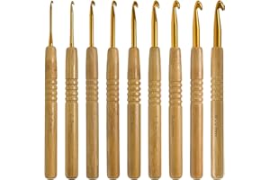 HAIKING Crochet Hooks, 9 PCS Gold Crochet Needles with Wooden Handle for Knitting Hats, Gloves, Scarf (9 Sizes)
