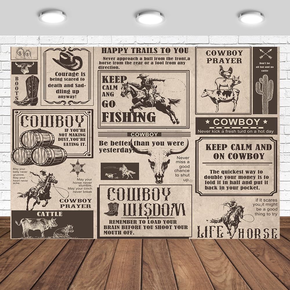 Photo 1 of Tcoyodw Western Cowboy Backdrop 7x5ft Vintage Wild West Country Farmhouse Theme Photography Background Cowboy Party Decorations Banner Photo Studio Props