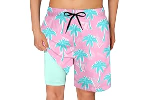 Cozople Boys Swim Trunks Compression Liner Swim Shorts Quick Dry Bathing Suit with Boxer Brief Swimwear 2-20T