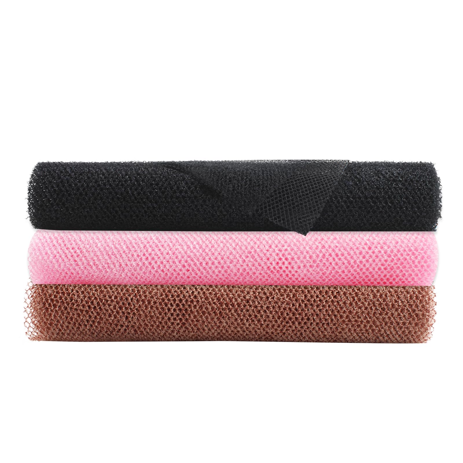 QOPAHI Enlarged African Net Sponge, African Exfoliating Net 2 in 1 Body Shower Scrubber, Nylon Back Scrubber Bath African Sponge Skin Smoother for Daily Use, 80×30cm(Black+Brown+Pink) — image 1