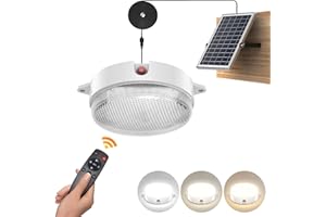 UPONUN Solar Ceiling Light, Daytime & Night 6000K/4000K/3200K Solar Shed Light with On Off Switch & Remote, Dimmable Waterproof Barn Lights Indoor & Outdoor for Cabin Shelter Hallway Tools Room