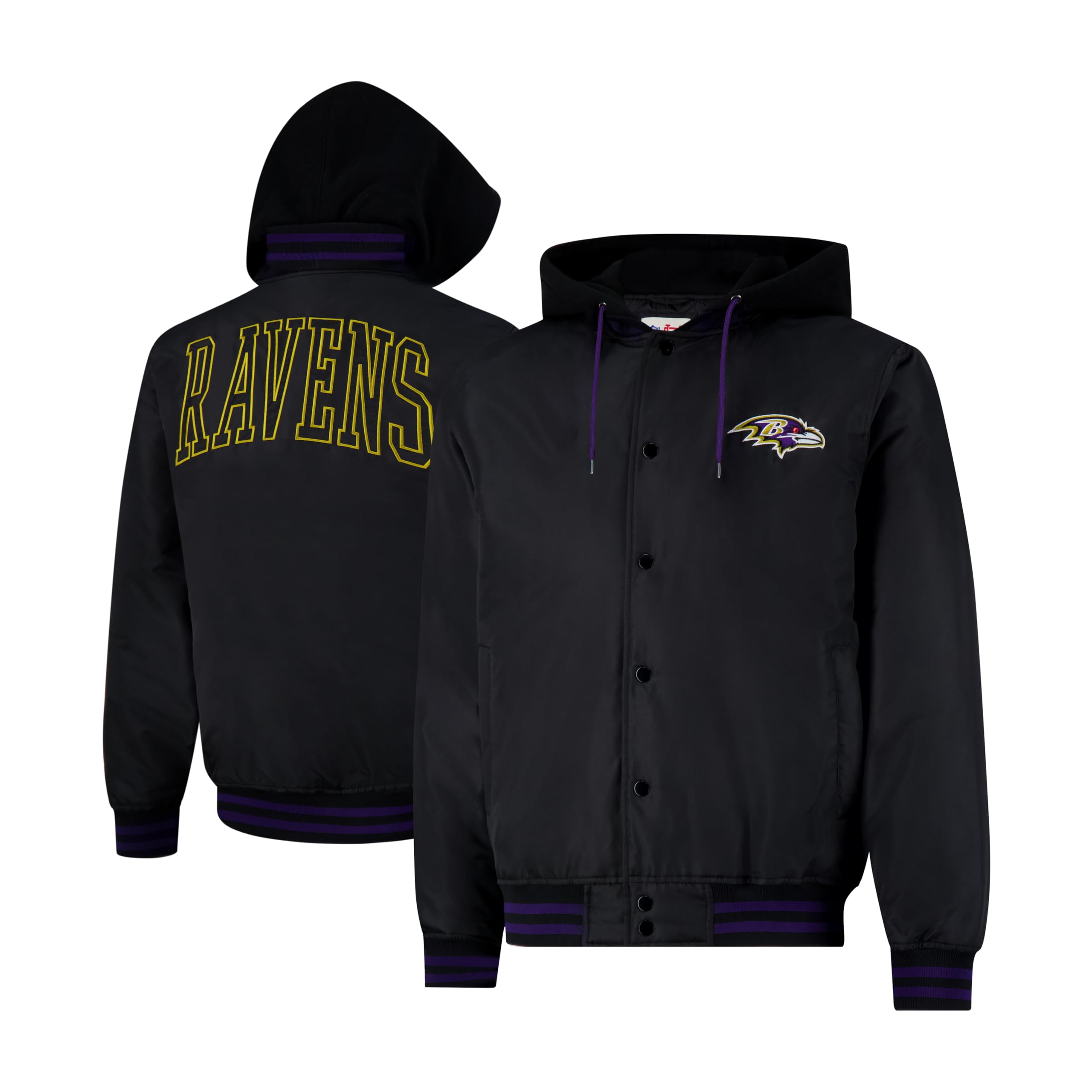 Ultra Game Adults NFL Official Hooded Bomber Satin Jacket, Baltimore Ravens, Team Color, Small Image