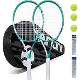 Tennis Rackets for Adults, Pre-Strung 27 Inch Tennis Racquets-2 Player Tennis Racket Set with 3 Balls,2 Grips, 2 Vibration Dampers