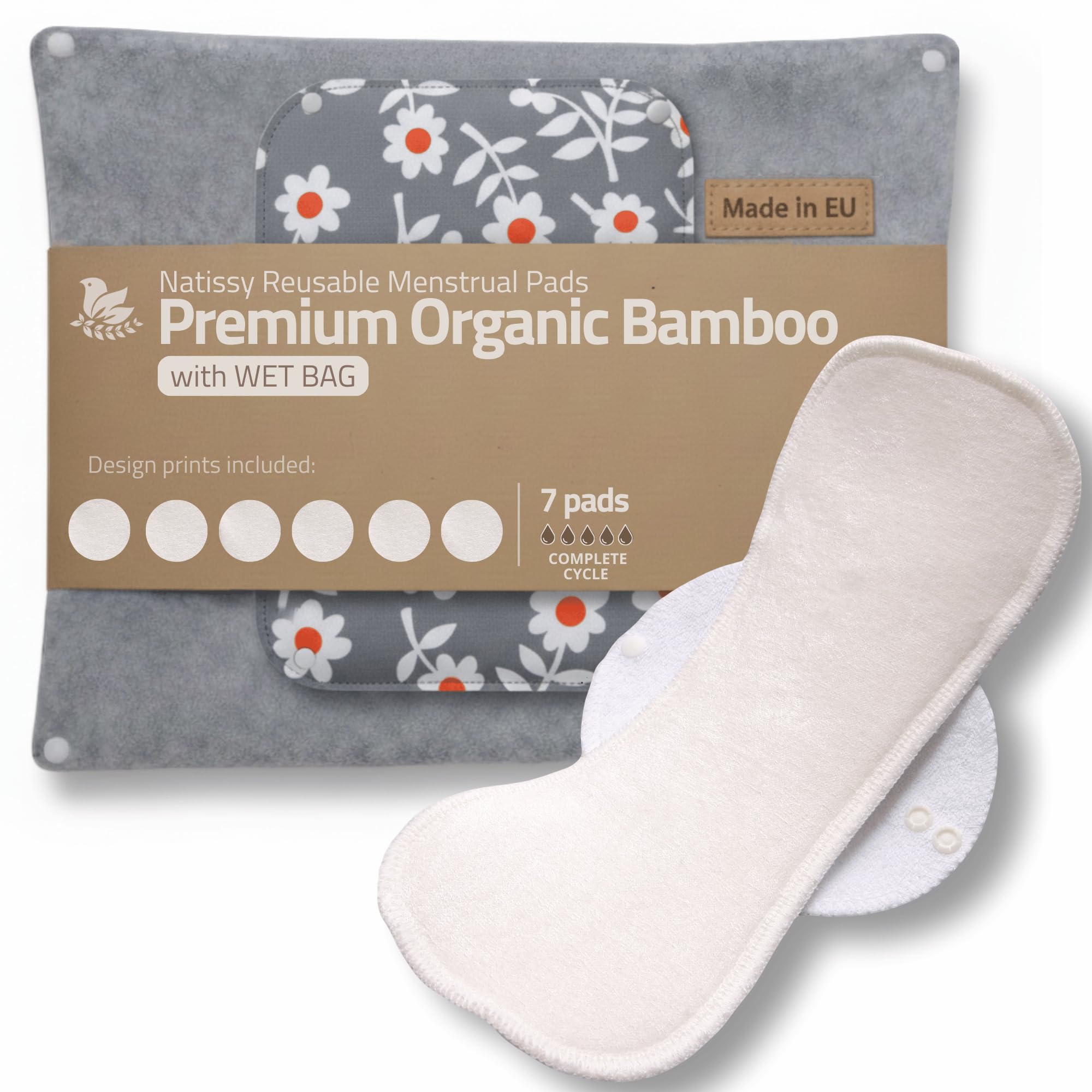 Made in EU – Reusable Sanitary Pads for Light to Heavy Flow - 7 Pack (S, M, L & XL) – High-Temp Washable Cloth Period Pads for Women – Gentle Organic Viscose & Reliable Fit for Menstrual Comfort