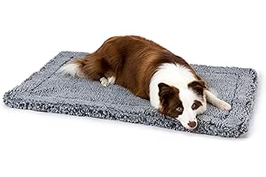 PELZIN Stoutwool Indestructible Dog Bed - Fluffy Chew Proof Dog Crate Pad - Tough Kennel Pad for Aggressive Chewers - Washable, Ideal for Large Breeds & Fits 36-Inch Crate - 35"x22", Charcoal