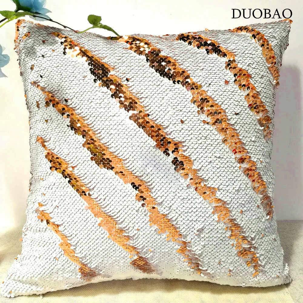 DUOBAO Reversible Sequin White & Rose Gold Pillow Cover 20x20-Inch Sequence Pillows That Change Color Flip Glitter Pillow Sequin Pillow Case Mermaid (20x20-Inch, White to Rose Gold)