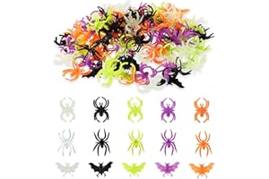 Sinbana 120pcs Halloween Spider & Bat Rings, Glow in The Dark Plastic Prank Rings Trick-or-Treat Jewelry Accessories Funny Halloween Party Favors for Cupcake Toppers Home Decor