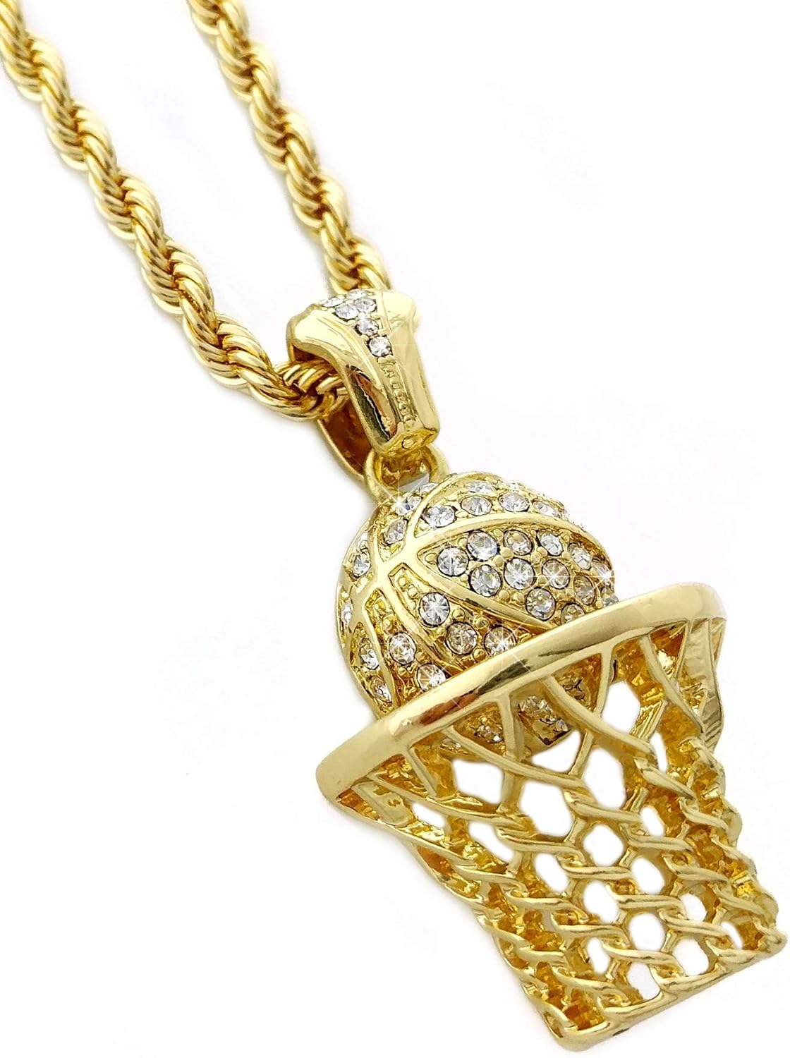 United Bling Basketball Hoop Pendant Necklace with 24" Rope Chain (Gold