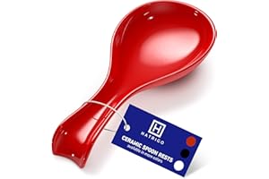 HATRIGO Ceramic Spoon Rest For Kitchen Counter & Stove Top - Red | Premium Porcelain Ceramic Spoon Holder Essential Kitchen Accessories for Home Cooking and Countertop & Stovetop Protection