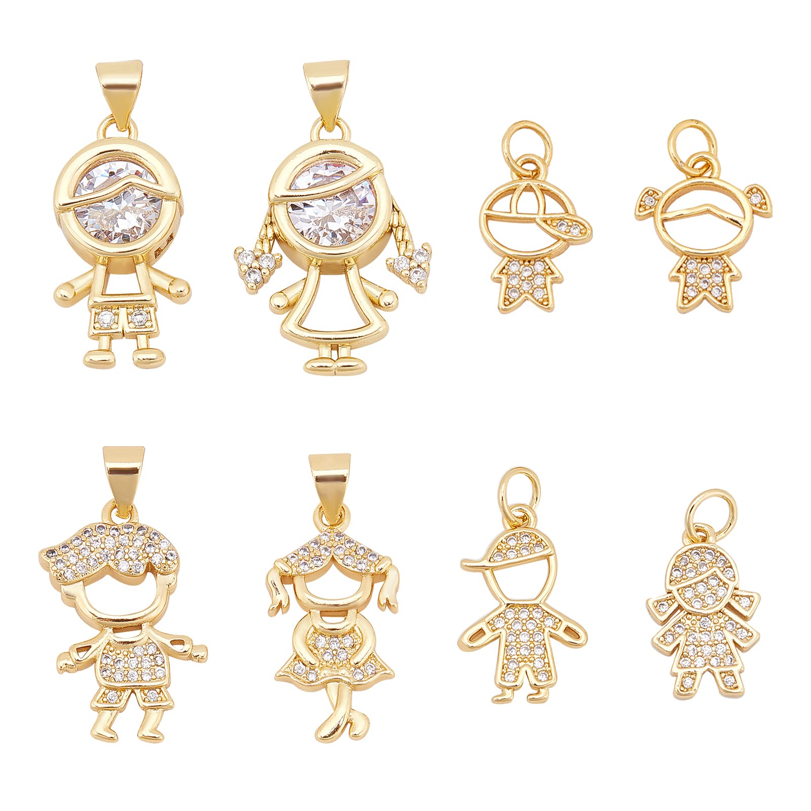 SUPERFINDINGS 8Pcs 8 Style Micro Pave Clear Cubic Zirconia Charms or Boy Charms Beads Golden Crystal Boy Pendants for Bracelets Earrings Necklace Jewelry Making Supplies Accessories