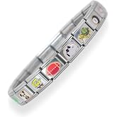 Italian Charm Bracelet - 18 Interchangeable 9mm Charms, Stainless Steel, 6.9 Inches, Adjustable, Hypoallergenic