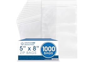 Spartan Industrial - 5” X 8” (1000 Count) 2 Mil Clear Reclosable Zip Plastic Poly Bags with Resealable Lock Seal Zipper
