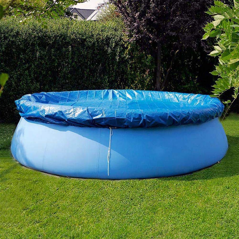 Jorisa 8ft in Diameter Round Swimming Pool Cover,Blue Tarpaulin Dustproof Rainproof Pool Cover with Rope Ties,Durable Waterproof Pool Cover for Round Above Ground Swimming Pool,8ft(244cm)