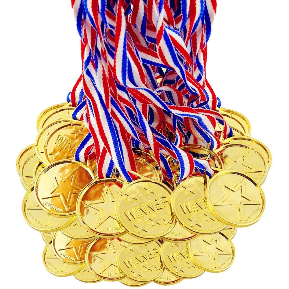 Gold Medals, Kids Gold Plastic Winner Medals 24 Packs Golden Awards for Children's Sports Day Party Game Toys Prizes Awards